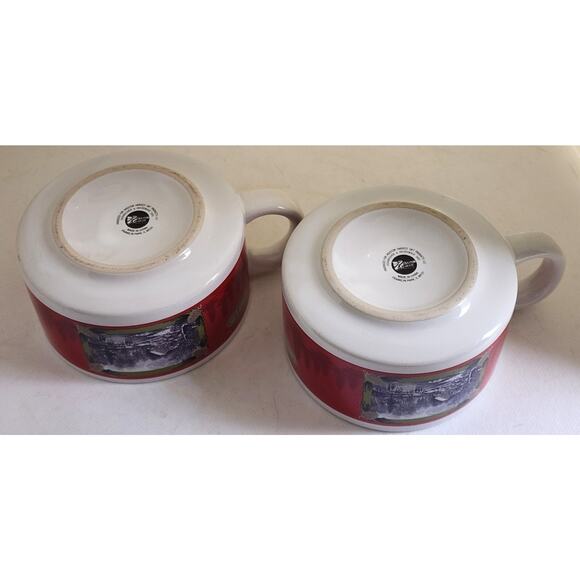 SOUP BOWLS-CURRIER & IVES-HOUSTON HARVEST-Holiday Design-Winter Skating-Set of 2 - Picture 6 of 13